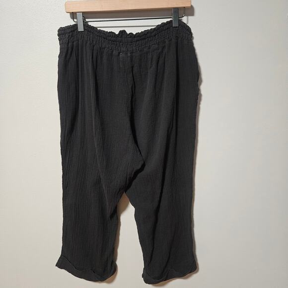 Old Navy Pants Womens XL Black Crinkle Cotton Cropped Drawstring Waist Pockets - Picture 6 of 11